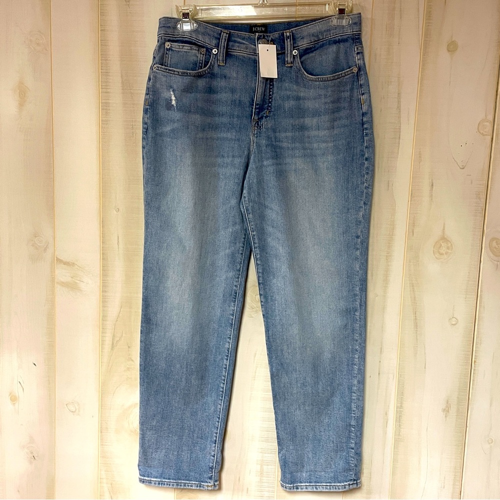 NWT J. Crew Light Wash Relaxed Boyfriend Hi Rise Distressed Jeans Sz 28